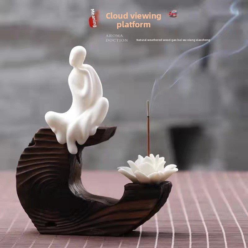 zensoullab Creative Phaseless Buddha Ceramic Ornament Backflow Incense Burner Little Monk Incense Home Indoor Incense Holder Sandalwood Incense Burner