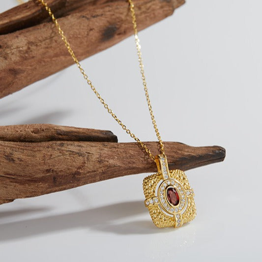 zensoullab Niche Personality Design Colorful Gemstone Necklace for Women S925 Sterling Silver Natural Garnet Gemstone Pendant Light Luxury High-end Feel