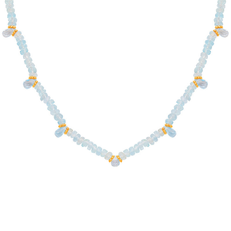 zensoullab Natural Gemstone Beaded Aquamarine Necklace for Women S925 Sterling Silver Colorful Gemstone Jewelry Collarbone Chain Live Streaming Hot Item