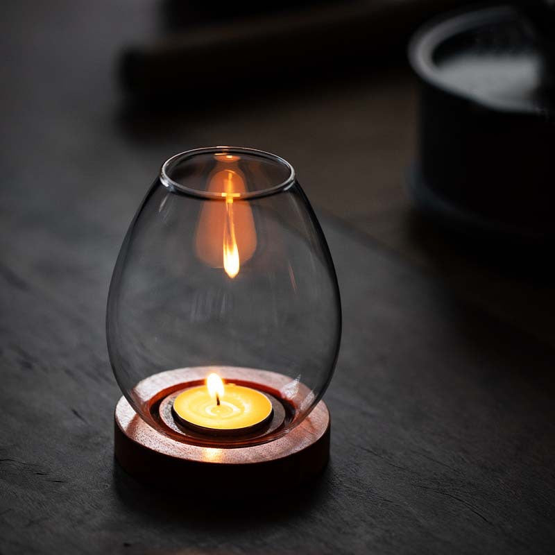 zensoullab Japanese Style Glass Candle Holder Creative Ornament Candle Romantic Home Zen Retro Aromatherapy Windproof Table Cover Desktop Decoration