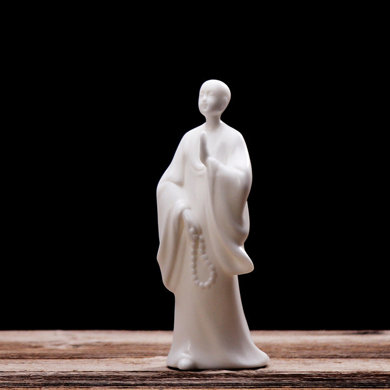 zensoullab Zen Character Ceramic Little Monk Chinese Style Ornament White Porcelain Blessing Little Novice Living Room Root Carving Study Room Soft Decoration