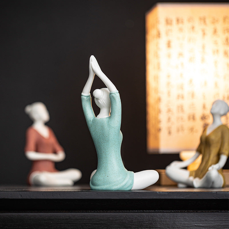 zensoullab Simple Ceramic Crafts Purple Clay Yoga Girl Modern Ornament Creative Figure Artwork Yoga Studio Gift