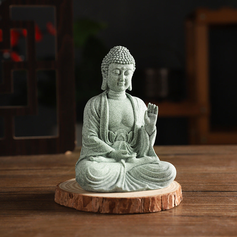 zensoullab Green Sandstone Buddha Statue Ornament Micro Landscape Fish Tank Landscaping Rockery Bonsai Living Room Zen Tea Tabletop Stone Small Sitting Buddha