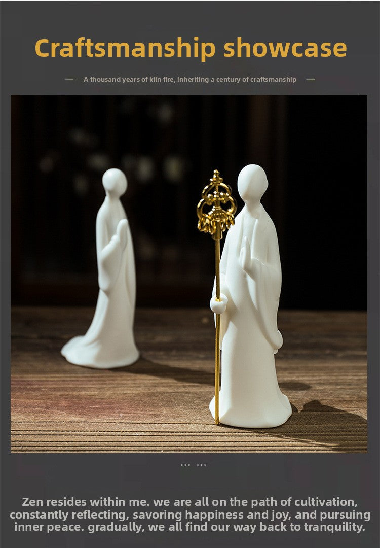 zensoullab Zen White Porcelain Formless Buddha Figurine Ceramic Small Figure Desktop Potted Plant Fish Tank Landscaping Home Living Room Entrance Decoration