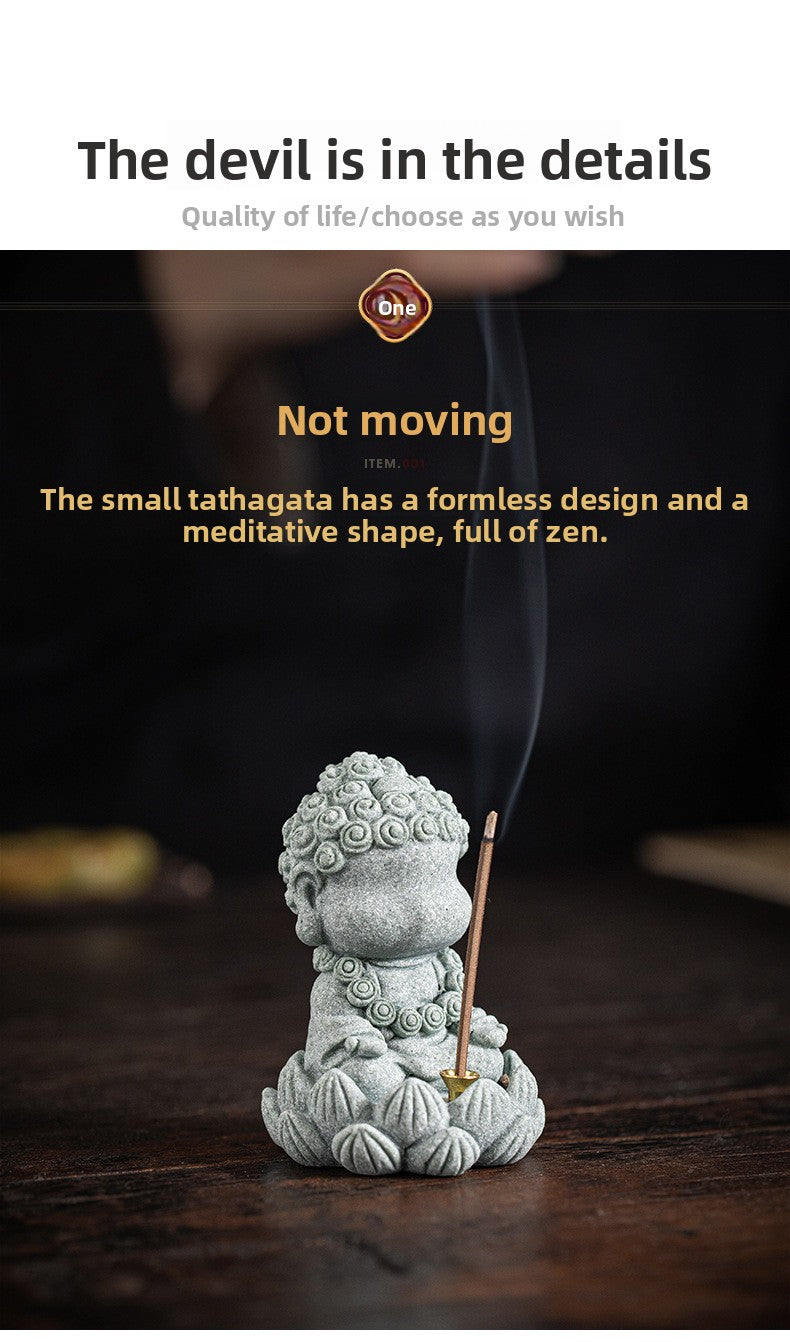 zensoullab Zen Style Chinese Qingsha Cultural Creative Four Small Buddha Incense Holder Incense Stand Incense Tray Tea Pet Living Room Indoor Tea Ceremony Aromatherapy Burner