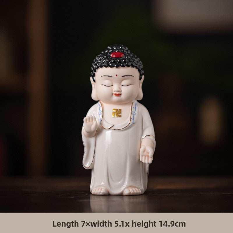 zensoullab Chinese Ceramic Three Saints Shakyamuni Guanyin Ksitigarbha Desktop Ornaments Creative Living Room Small Ornaments Home Decorations