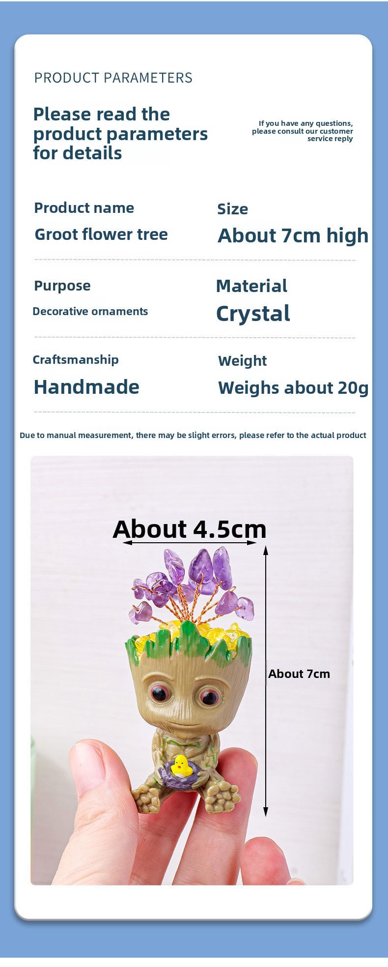 zensoullab Natural Crystal Gravel Small Flower Tree Groot Figurine Crystal Craft Tree Man Figurine Desktop Ornament