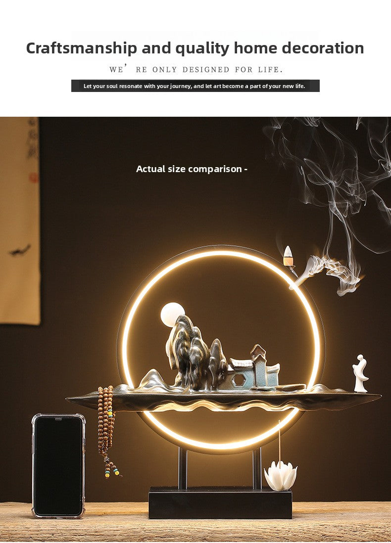 zensoullab Zen Style Chinese Mountain Water Backflow Incense Burner Lamp Ring Creative Home Sandalwood Agarwood Indoor Aromatherapy Ornament