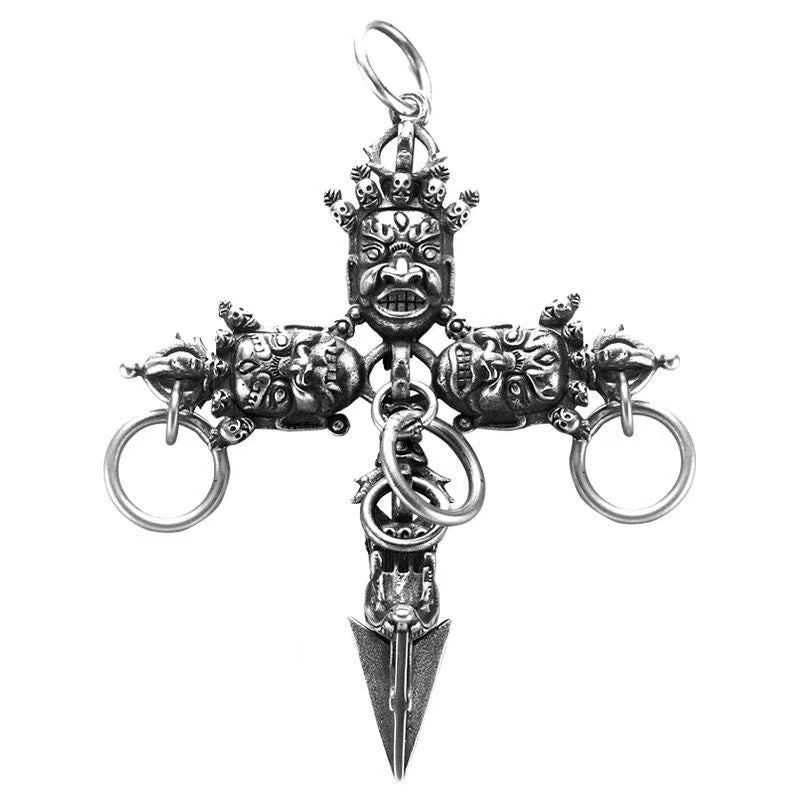 zensoullab Vintage Men's Jewelry Pu Ba Vajra Pendant Men's Antique Cross Demon-Subduing Vajra Thai Silver Necklace Amulet Magical Tool