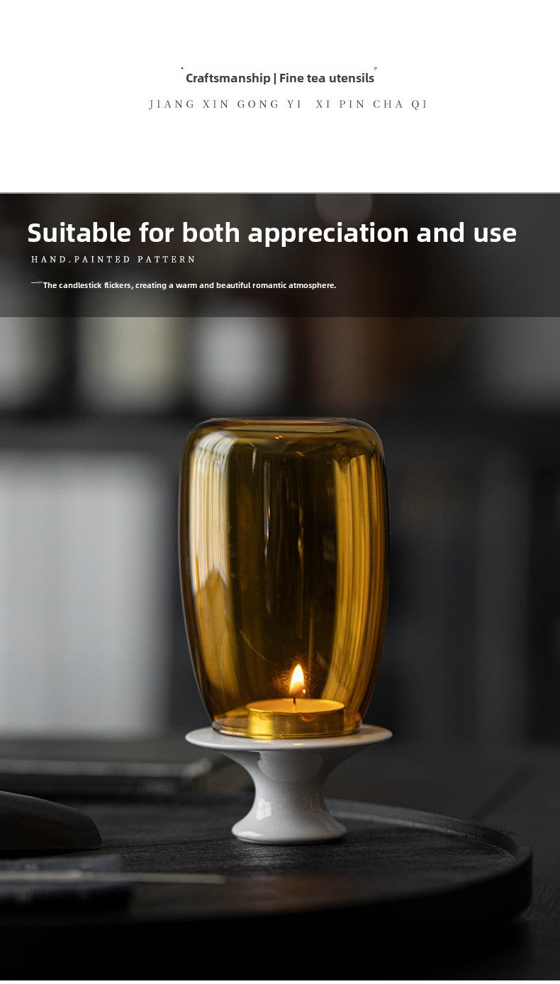 zensoullab New Chinese Zen Candle Holder Windproof Glass Lampshade Vintage Home Aromatherapy Candle Atmosphere Tea Room Ornament