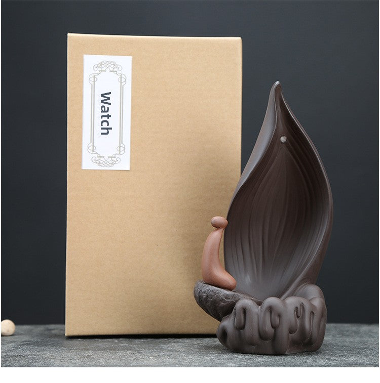 zensoullab Creative Purple Clay Backflow Incense Burner Home Sandalwood Coil Incense Burner for Worship Ceramic Living Room Incense Burner Tea Ceremony Buddhist Supplies