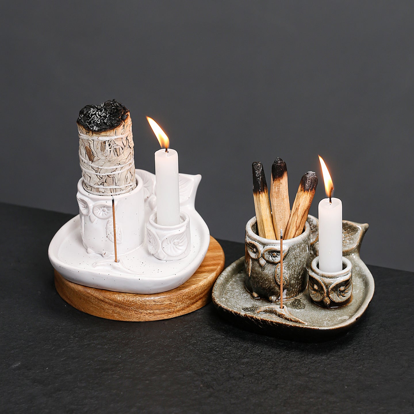 Kiln-Transformed Ceramic Candle Tray American Owl Sage Peruvian Sacred Wood Burning Stand Incense Holder Incense Seat