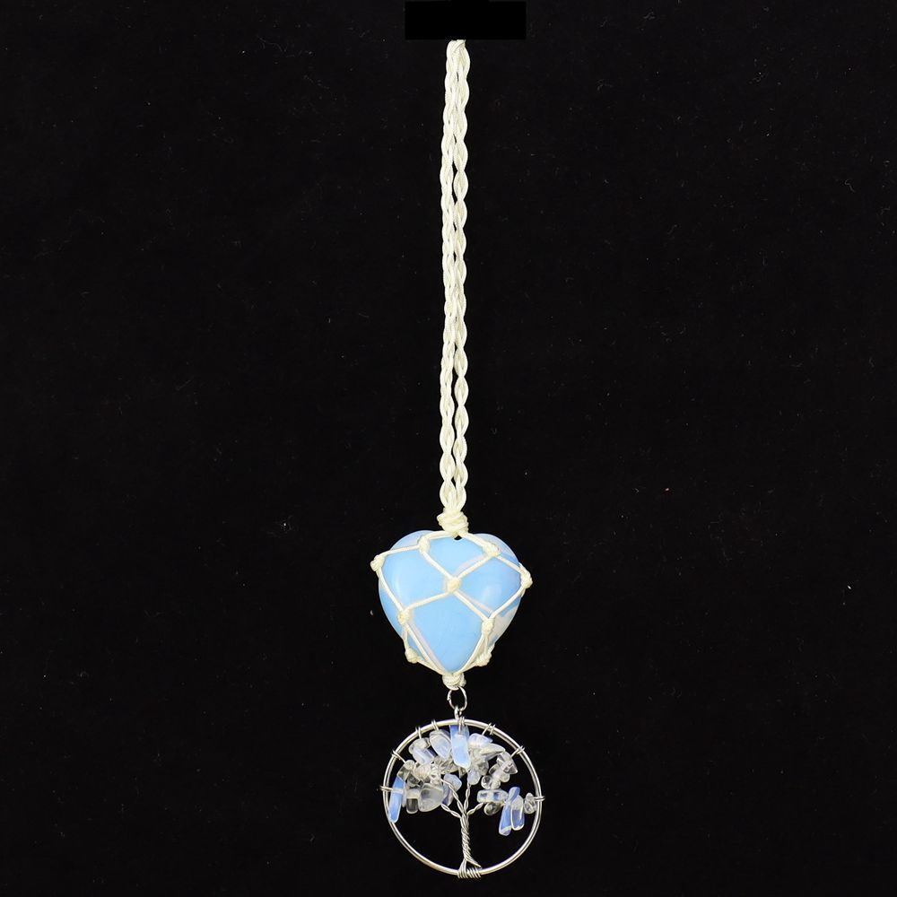 zensoullab Natural Crystal Heart-shaped Woven Net Bag Tree of Life Pendant Car Hanging Bag Accessories