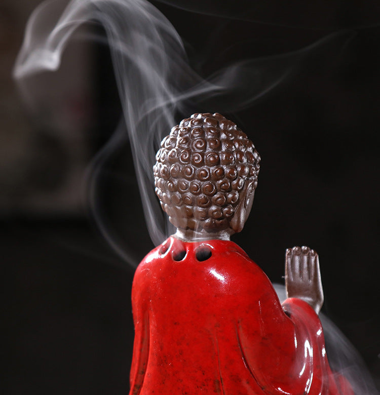 zensoullab Four-Hour Large Buddha Statue Incense Burner Antique Gold Glaze Ceramic Incense Burner Living Room Zen Incense Home Decor