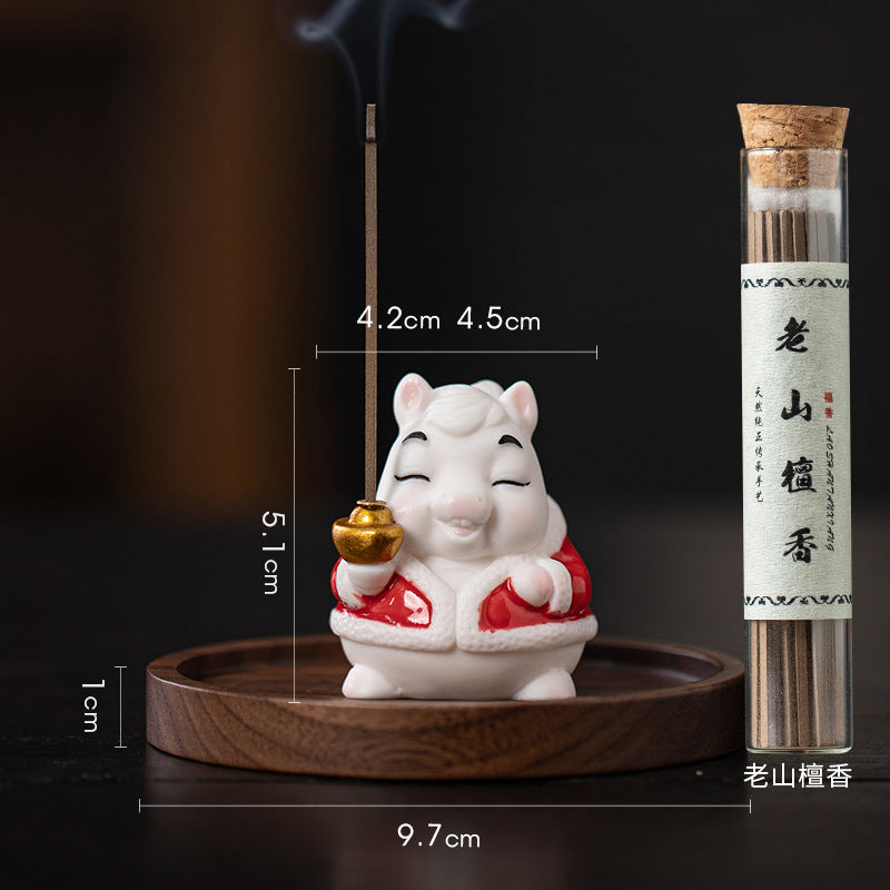 zensoullab Creative Ceramic Little Fortune Horse Incense Burner Cute Incense Holder Incense Stand Incense Tray Year of the Horse Mascot Aromatherapy Burner Incense Ceremony Ornament