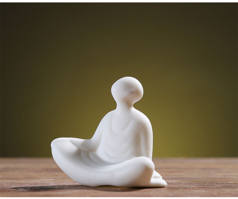 zensoullab White Porcelain Phaseless Xiaosheng Handmade Ceramic Figure Little Monk Bonsai Fish Tank Decoration Chinese Style Mini Small Ornament