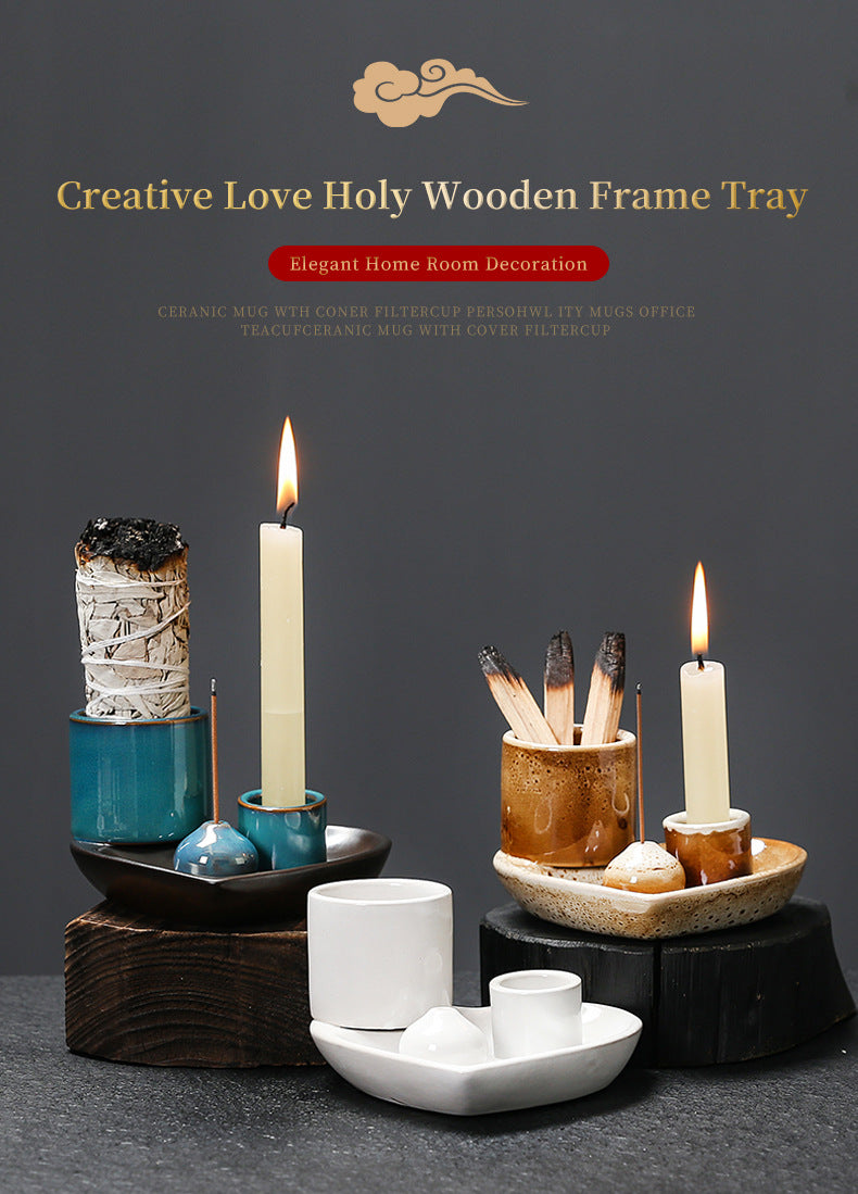 Sacred Wood Sage Holder Ins Creative Simple Incense Tray Aromatherapy Burner Heart Ceramic American Style Decoration Incense Insert Tray