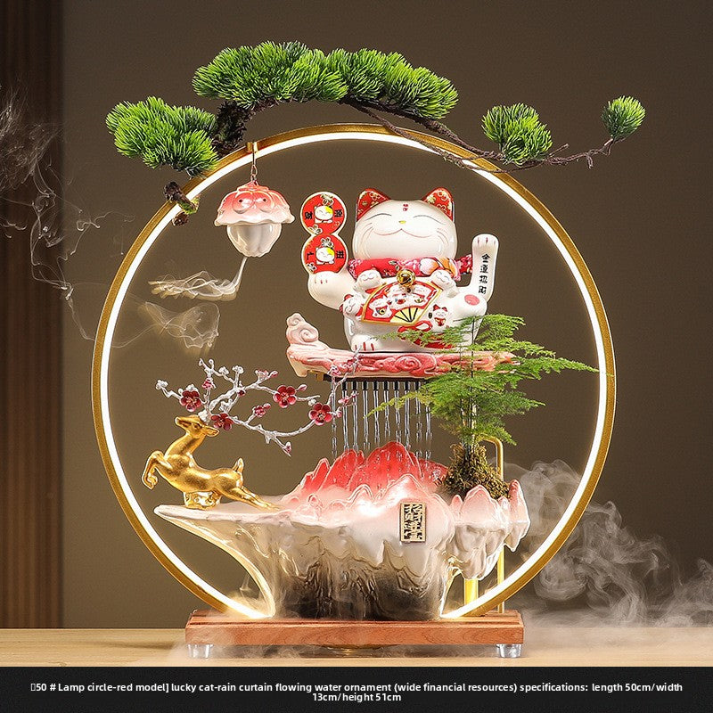 zensoullab Lucky Cat Flowing Water Wealth-Attracting Ornament Circulating Water Living Room Desktop Decoration