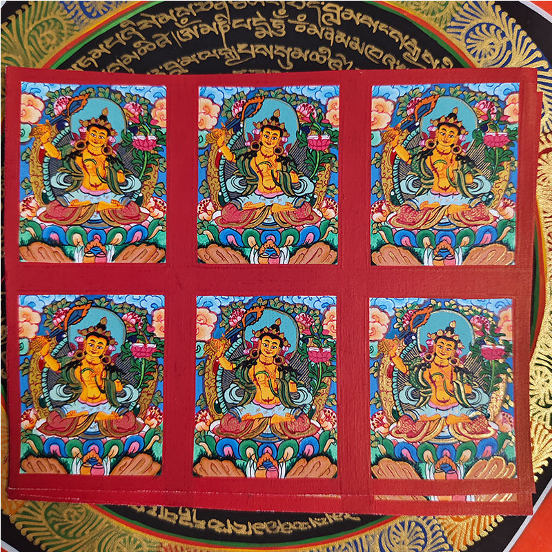 zensoullab Nepal Hand-painted Small Thangka Twelve Zodiac Guardian Buddha Manjushri Yellow God of Wealth Green Tara Gau Box Pendant
