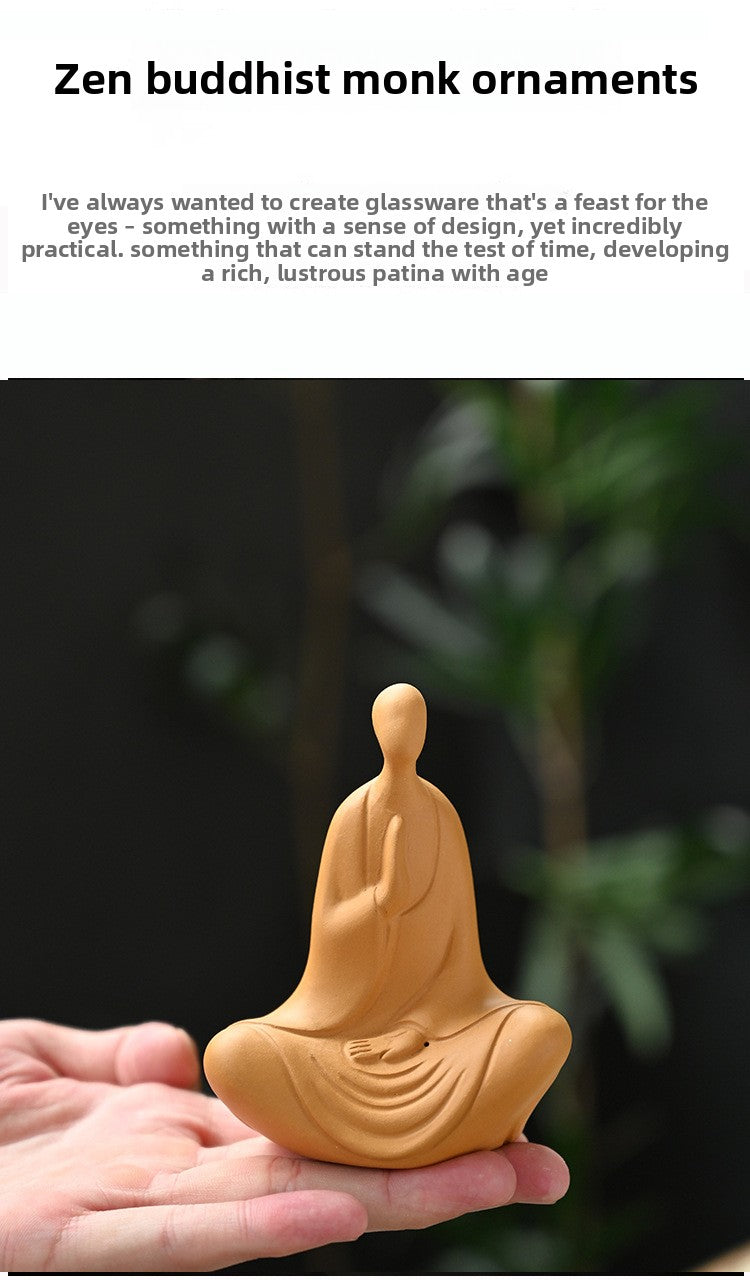 zensoullab Clay Yixing Zisha Zen Buddha Small Monk Can Cultivate Mind Handmade Tea Pet Tea Ceremony Accessories Home Decoration