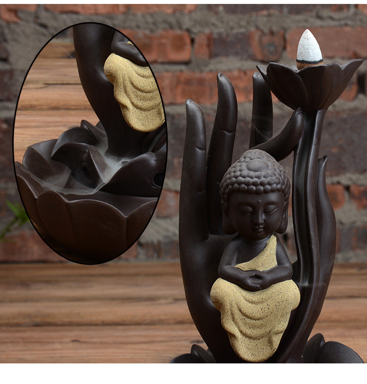 zensoullab Creative Ceramic Buddha Statue Worship Buddha Statue Ornament Western Three Saints Sandalwood Incense Burner Incense Flowing Incense Home Living Room Ornament