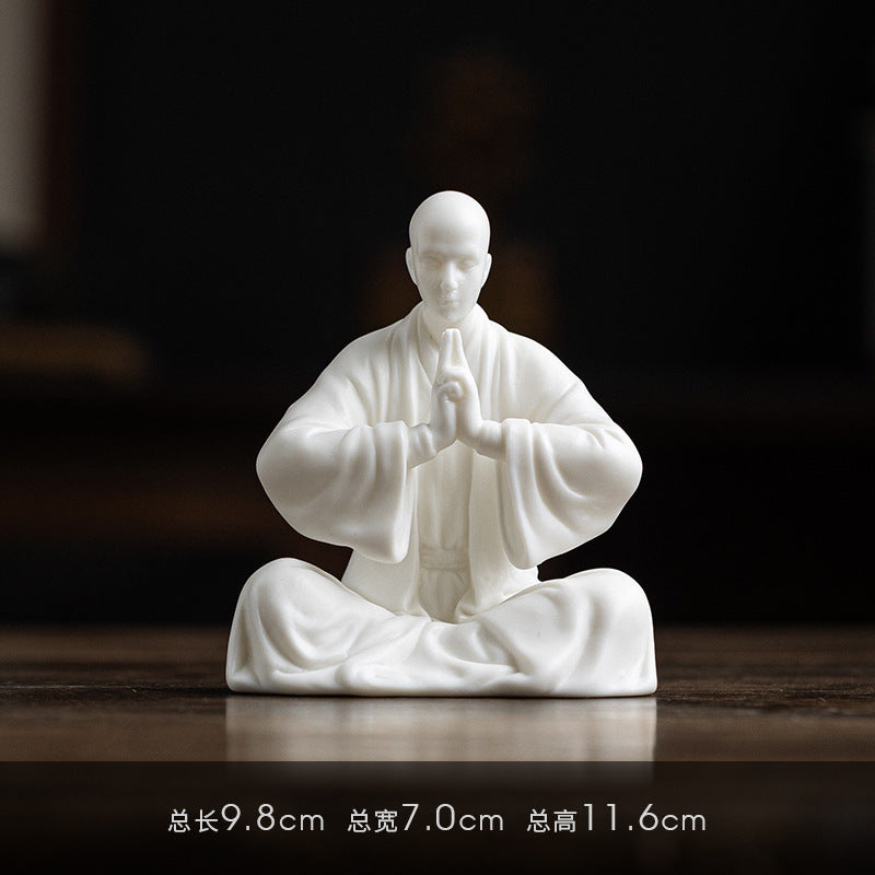 Zensoullab Zen Ceramic Monk Chinese Household Living Room Hallway Ornaments Monk Desktop Craft White Porcelain Character Decorations