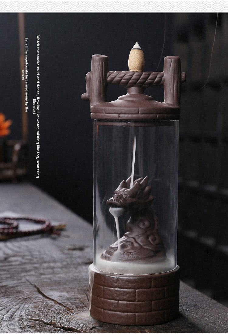 zensoullab Purple Clay Backflow Incense Burner Home Decor Ornament Craft Creative Windproof Cover Dragon Backflow Incense Burner