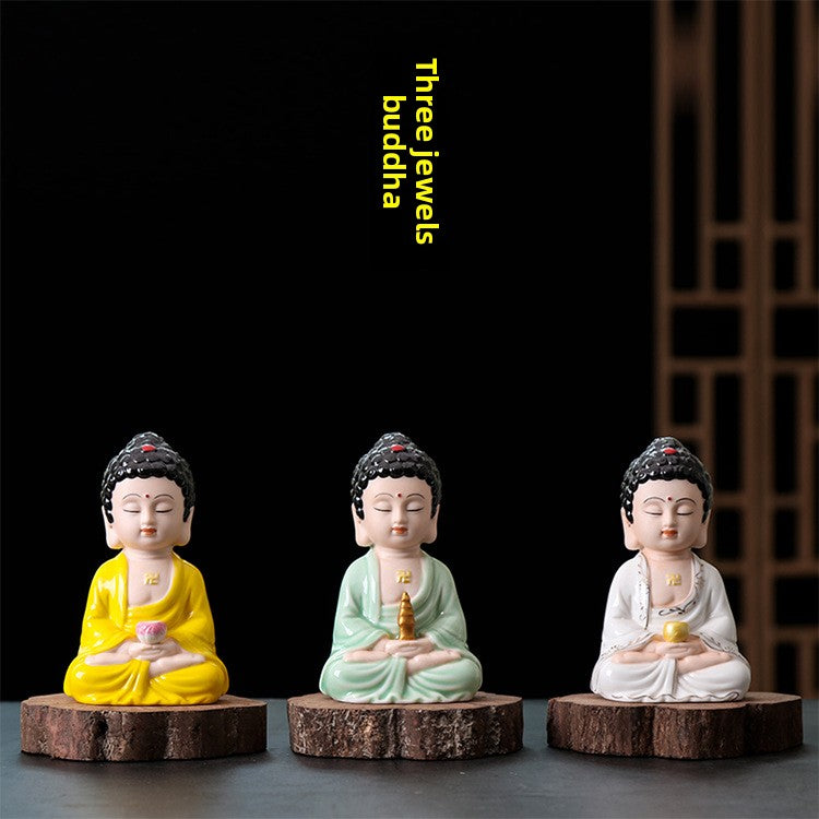 zensoullab Gift Ceramic Handmade Ornament Peaceful Tathagata Car Accessories Premium Three Treasures Buddha Entrance Hall Home Decoration