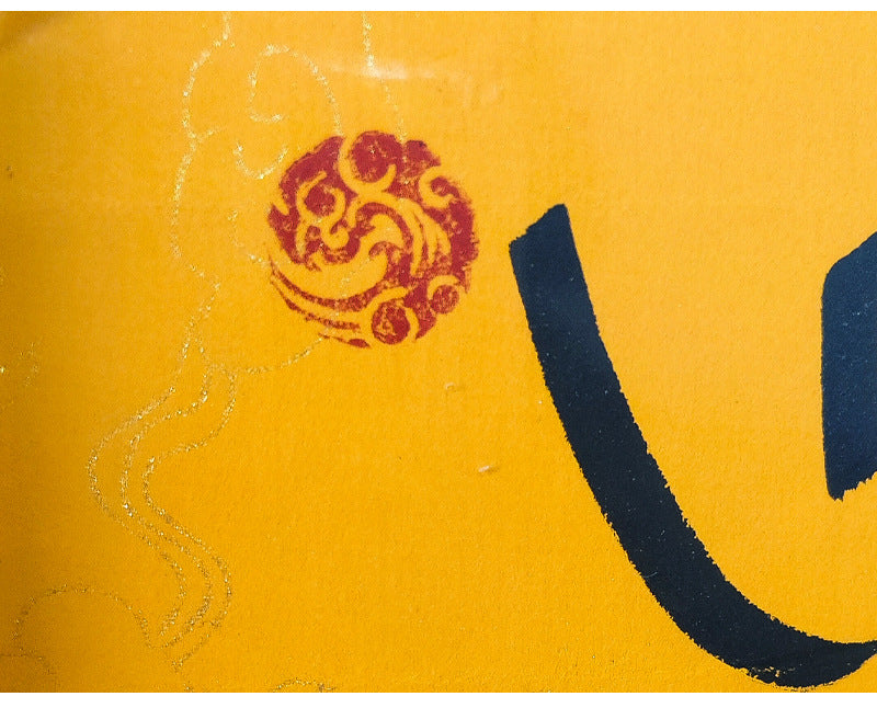 zensoullab Tibetan Hand-painted Thangka Yellow God of Wealth Zaki Ram Manjushri Mantra Scripture Tabletop Hanging Painting Calligraphy Decoration Ornament