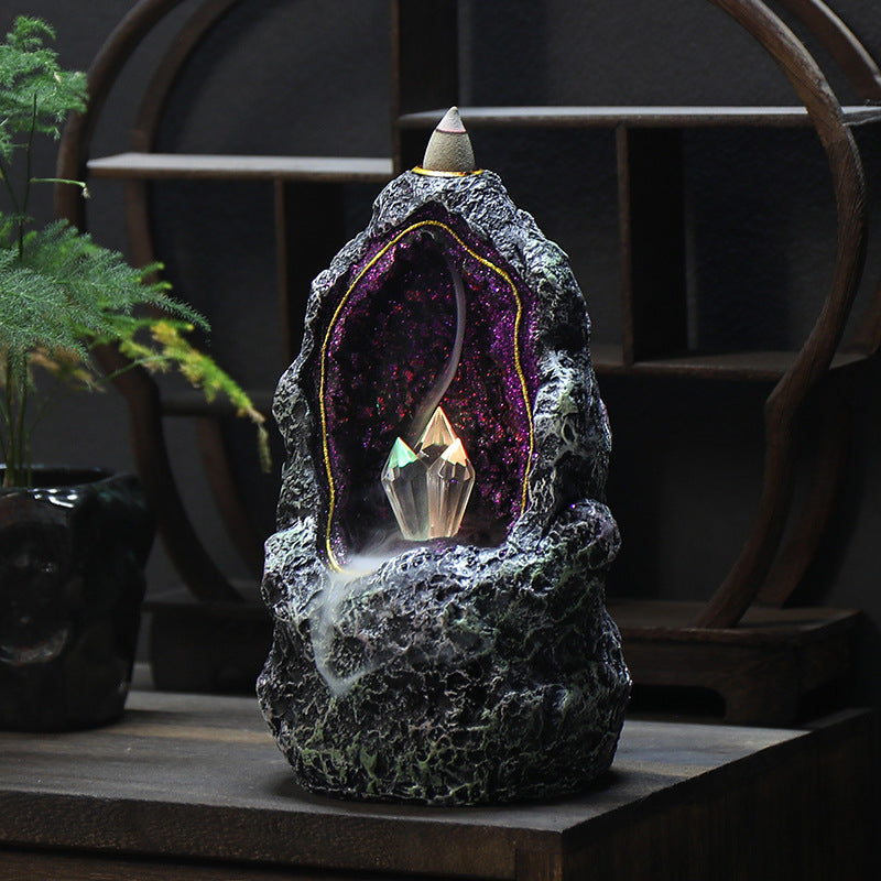 zensoullab Creative Resin Backflow Incense Burner Crystal Cave LED Night Light Aesthetic Indoor Incense Creative Ornament Backflow Incense