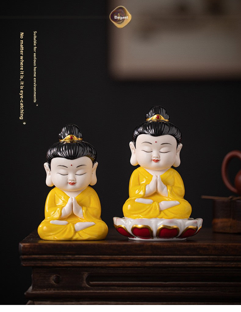 zensoullab Zen Style Chinese Ceramic Three Saints Buddha Guanyin Ksitigarbha Desktop Small Ornaments Creative Home Living Room Household Decorations