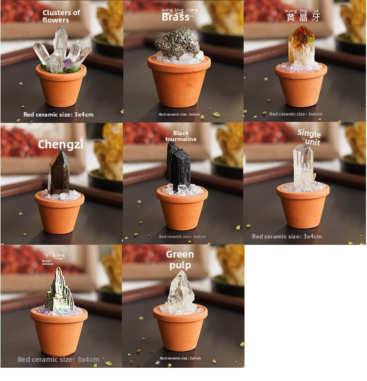 zensoullab Natural Crystal Raw Stone Mineral Pot Ornament Crystal Gemstone DIY Simulation Potted Plant Home Desktop Car Ornament