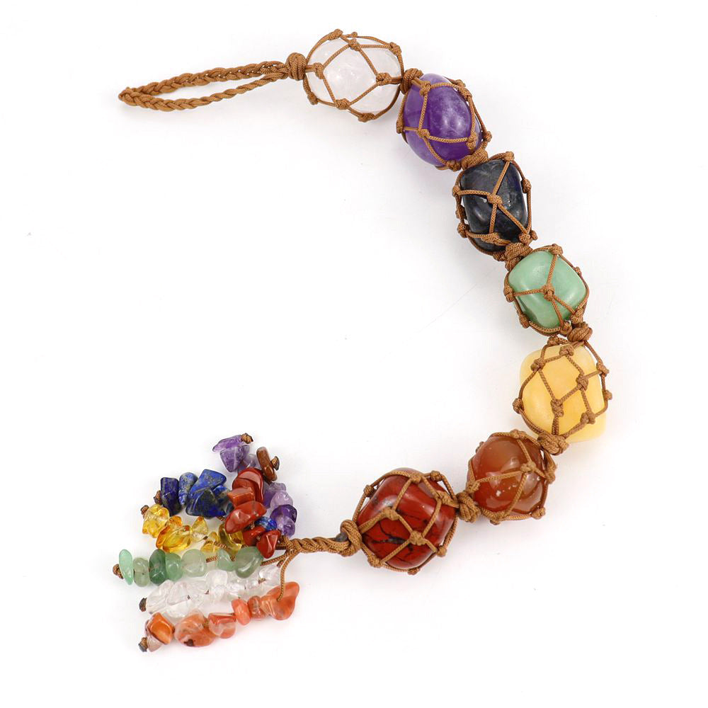 zensoullab Colorful Stone Crystal Raw Stone Hand-woven Car Hanging Natural Stone Net Bag Hanging Decoration Curtain