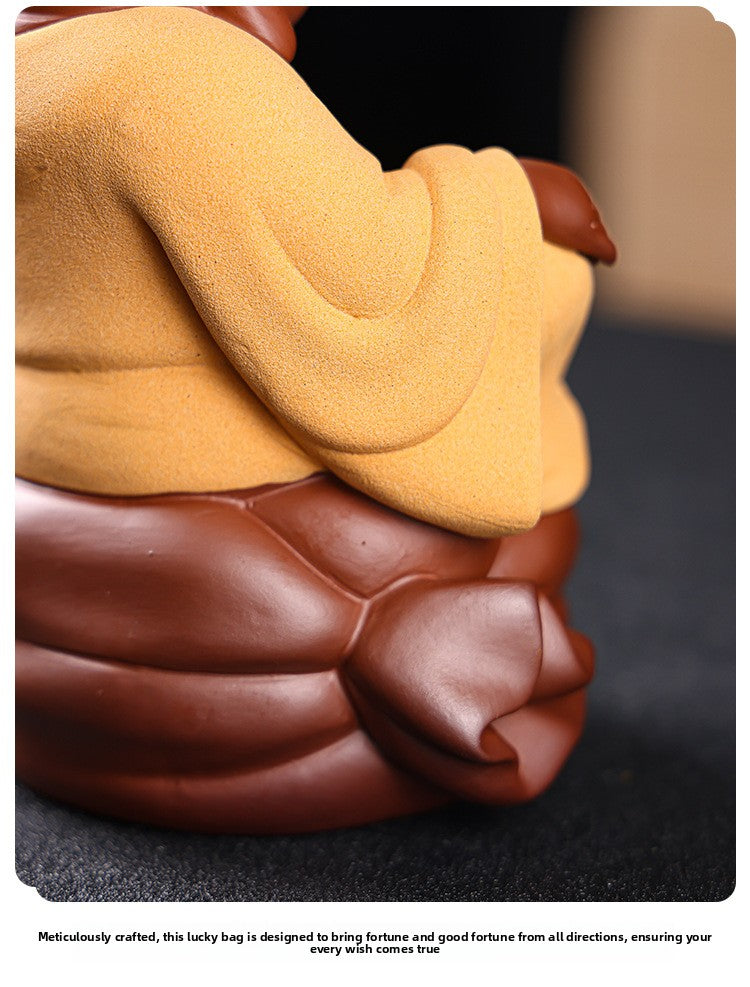 zensoullab Purple Clay Wealth-Attracting Big-Bellied Maitreya Buddha Tea Pet Kung Fu Tea Ornament Premium Cultivable Zen Tea Plaything Tea Table Desktop Decoration