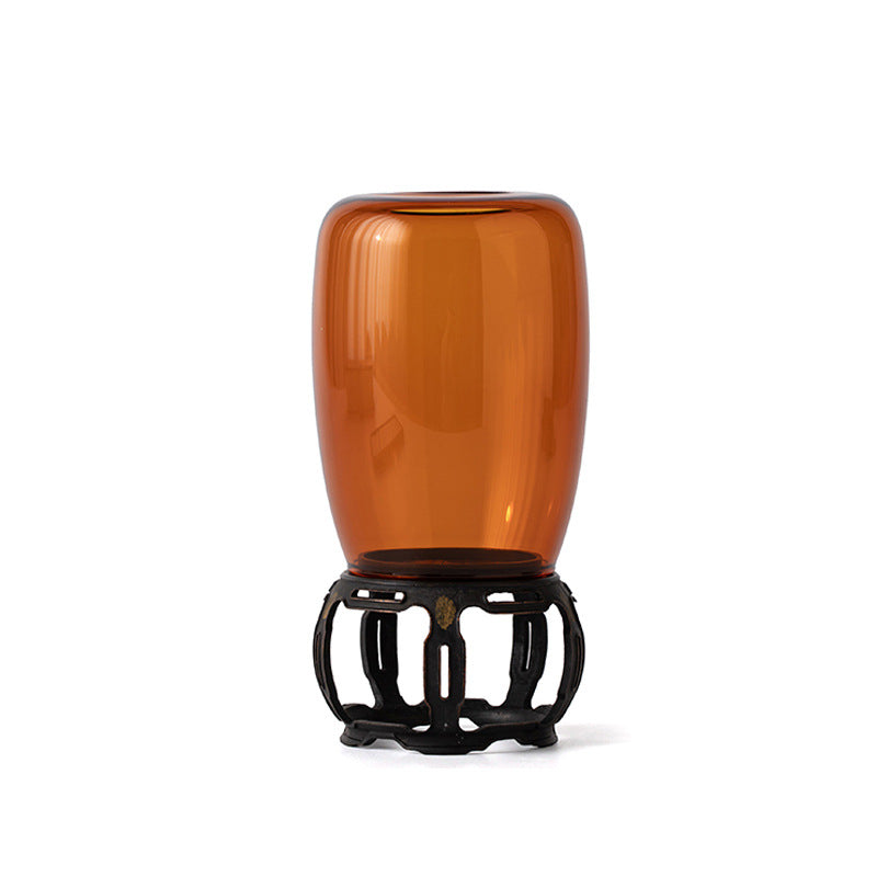 zensoullab Ancient Style Candle Lamp Bronze Base Zen Tea Room Atmosphere Lamp Glass Amber Space Decoration Ornament Candle Holder