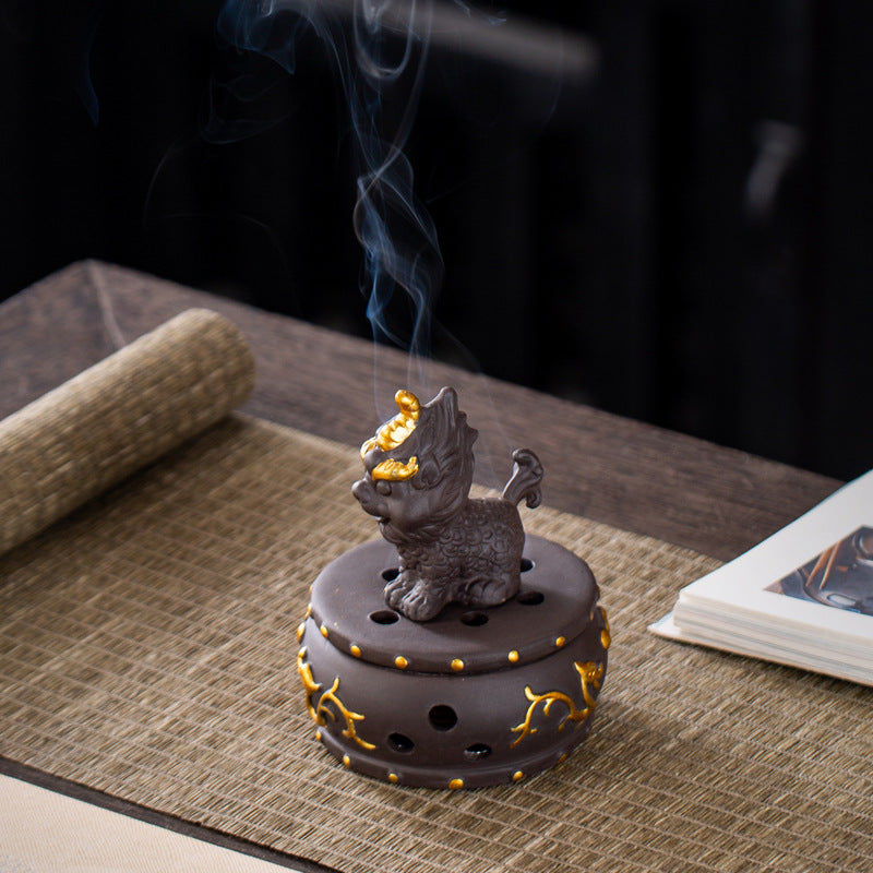 zensoullab Kirin Incense Burner Purple Clay Creative Aromatherapy Burner Home Indoor Incense Ceremony Agarwood Sandalwood Burner Cultural Astronaut Ornament