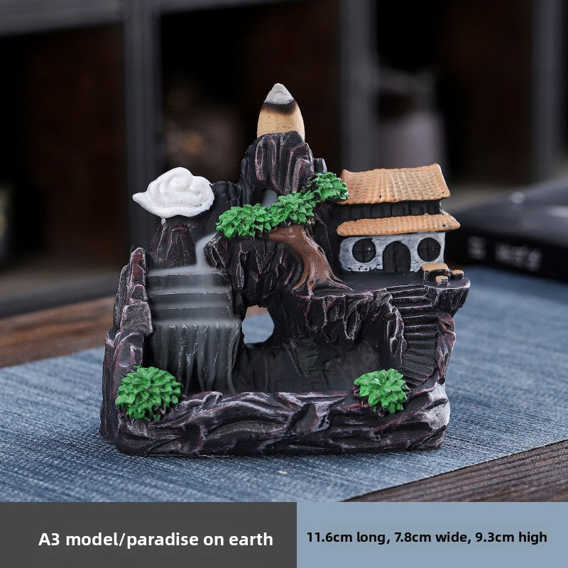 zensoullab Large Creative Resin Small Backflow Incense Burner Mountain Water Flow Sandalwood Agarwood Incense Burner Indoor Home Decoration