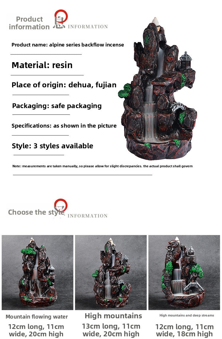 zensoullab Backflow Incense Sandalwood Indoor Aromatherapy Burner Home Living Room Resin Mountain Water Creative Small Ornament Incense Burner