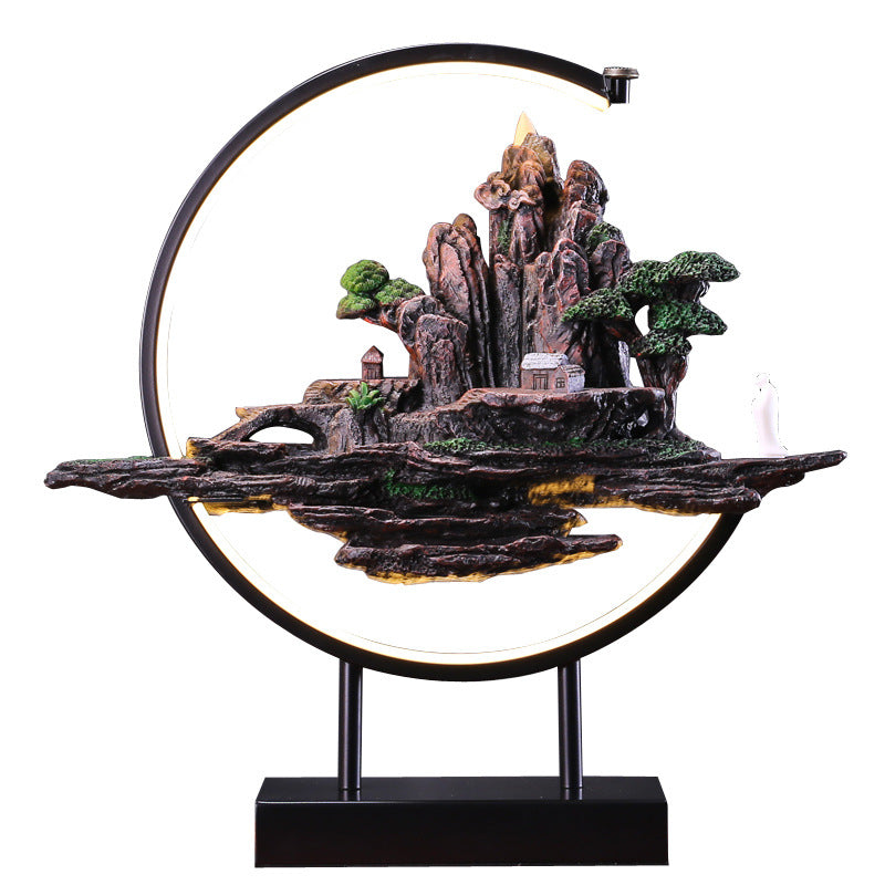 zensoullab Zen Style Chinese Mountain Water Backflow Incense Burner Lamp Ring Creative Home Sandalwood Agarwood Indoor Aromatherapy Ornament