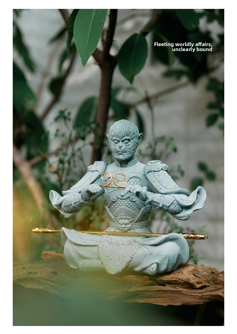 zensoullab Green Sand Stone Great Sage Tea Pet High-end Gift Handheld Piece Fish Tank Wukong Ornament Rockery Landscaping Home Decoration Bonsai
