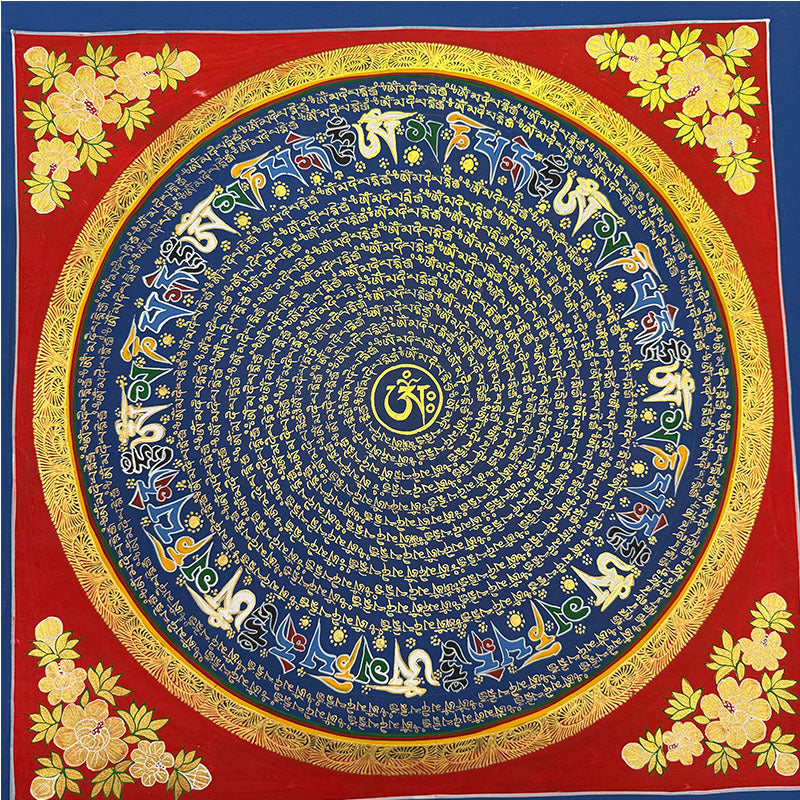 zensoullab Nepal Scripture Mandala Hand-painted Thangka Tibetan Hand-painted Six-syllable Mantra Thangka Living Room Entrance Hallway Decorative Painting