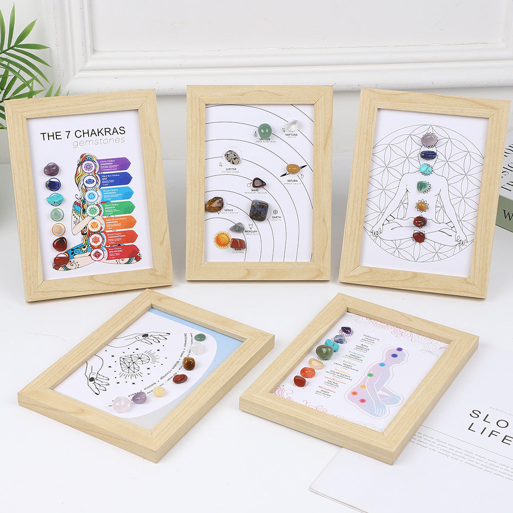 zensoullab Meditation Natural Raw Stone Specimen Frame Ornament Natural Crystal Mineral Colorful Seven-Color Stone Picture Frame Display Stand