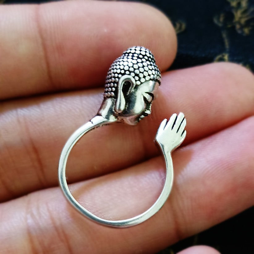 zensoullab Thailand Shakyamuni Buddha Head Palm Ring Niche Design Ethnic Style Personality Adjustable Ring for Men and Women