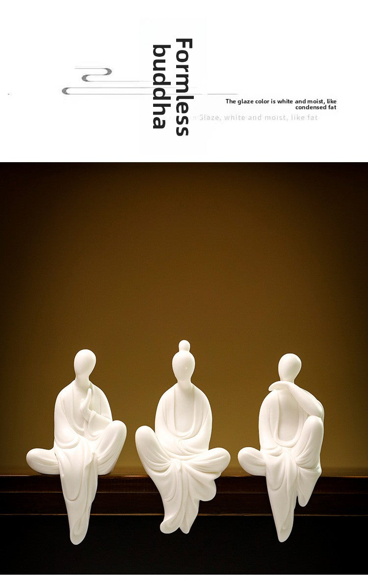 zensoullab Zen Ceramic Formless Buddha Figure Chinese Style Small Monk Ornament Small Monk Entrance Living Room Study Creative Decoration Display