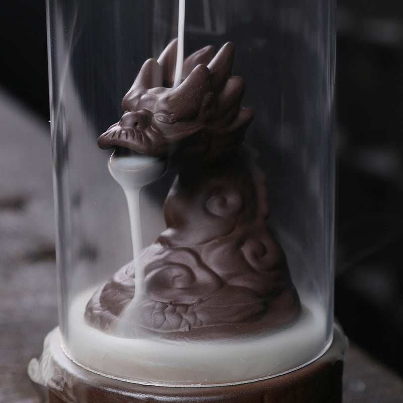 zensoullab Purple Clay Backflow Incense Burner Home Decor Ornament Craft Creative Windproof Cover Dragon Backflow Incense Burner