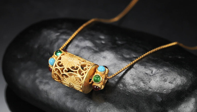 zensoullab S925 Sterling Silver Ancient Gold Craft Vintage Pendant Jewelry Elegant Versatile Pendant Ethnic Jewelry Women's Necklace