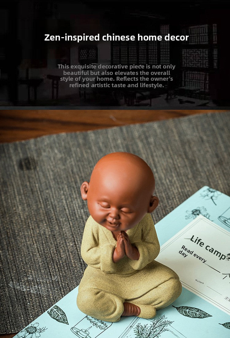 zensoullab Purple Clay Little Monk Cute Character Tea Pet Ornament Kung Fu Tea Set Tea Ceremony Ceramic Little Sha Ni Home Decor Ornament