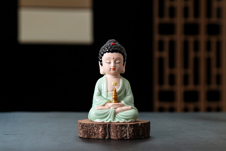 zensoullab Gift Ceramic Handmade Ornament Peaceful Tathagata Car Accessories Premium Three Treasures Buddha Entrance Hall Home Decoration