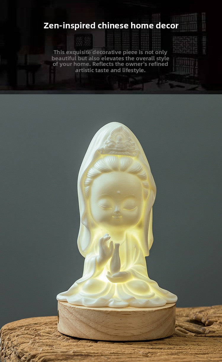 zensoullab Premium Ceramic Guanyin Bodhisattva Home Decoration Cute Desktop Ornament Office Entrance Peace Car Gift