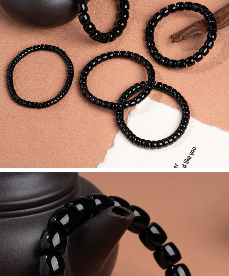zensoullab Natural Straight-Cut Black Agate Dzi Bead Bracelet Fashion Versatile Unisex Couple Style Single Circle Medicine Tablet Bracelet In Stock